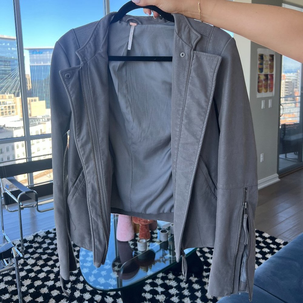 Free People Grey Moto Style faux Leather Jacket